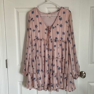 Altar'd State Pink and Blue Floral Long Sleeve Dress